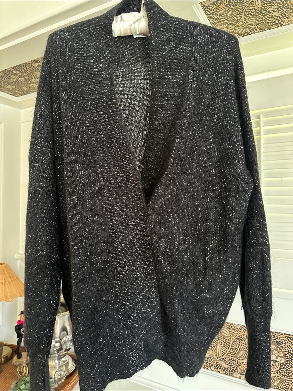 Brunello Cucinelli Black Womens Sparkle Knit Cardigan with Monili  Braided Cuffs